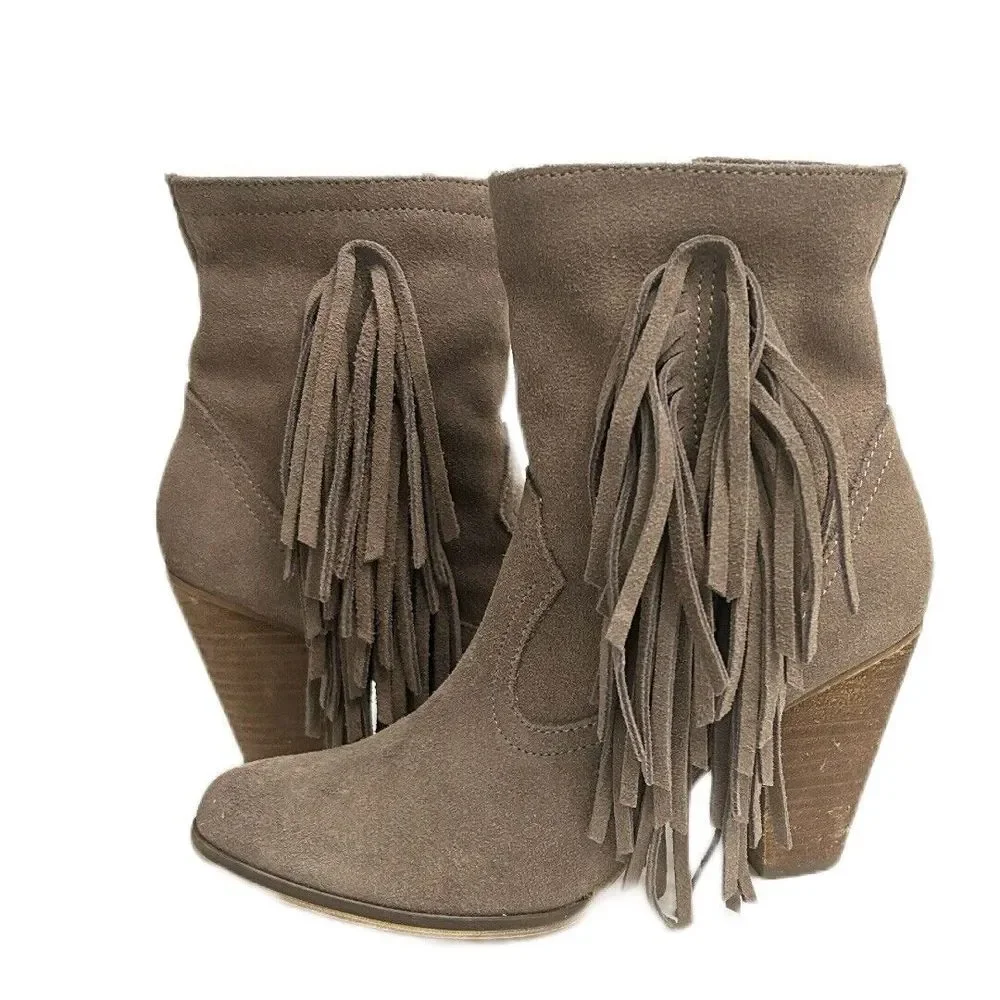 Steve‎ Madden Pallas Boho Taupe Suede Ankle Booties Bohemian Women's Size 5.5M